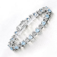 7.64 Carat Genuine Blue Topaz and White Diamond .925 Sterling Silver Bracelet