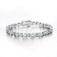 7.64 Carat Genuine Blue Topaz and White Diamond .925 Sterling Silver Bracelet