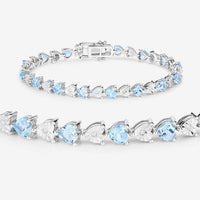 7.64 Carat Genuine Blue Topaz and White Diamond .925 Sterling Silver Bracelet