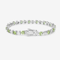 6.74 Carat Genuine Peridot and White Diamond .925 Sterling Silver Bracelet