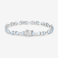 7.36 Carat Genuine Aquamarine and White Diamond .925 Sterling Silver Bracelet