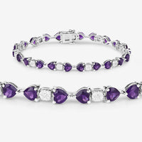9.56 Carat Genuine Amethyst and White Diamond .925 Sterling Silver Bracelet
