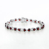 11.10 Carat Genuine Garnet and White Diamond .925 Sterling Silver Bracelet