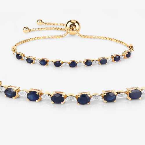 1.83 Carat Genuine Blue Sapphire and White Diamond .925 Sterling Silver Bracelet