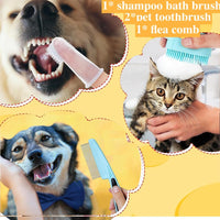 7pcs Pet Grooming Kit, Self-Cleaning Brush Shedding Kit With Nail Clipper, Flea Comb, Shampoo Bath Brush, Finger Toothbr