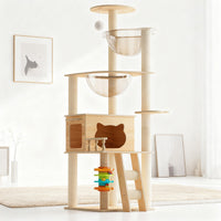 59" Modern Cat Tower, Wood Cat Tree Tower for Indoor Cats, Cat Treewith Sisal-Covered Scratching Posts and Top Perch, Ca