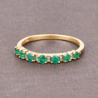 0.41 Carat Genuine Zambian Emerald and White Diamond 14K Yellow Gold Ring