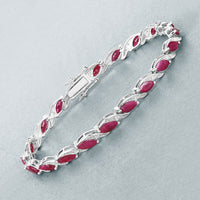 7.78 Carat Genuine Ruby and White Diamond 10K White Gold Bracelet