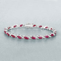 7.78 Carat Genuine Ruby and White Diamond 10K White Gold Bracelet