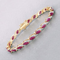 7.78 Carat Genuine Ruby and White Diamond 10K Yellow Gold Bracelet