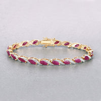 7.78 Carat Genuine Ruby and White Diamond 10K Yellow Gold Bracelet