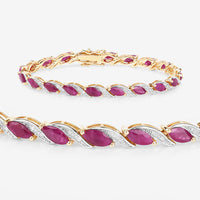 7.78 Carat Genuine Ruby and White Diamond 10K Yellow Gold Bracelet