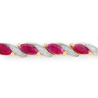 7.78 Carat Genuine Ruby and White Diamond 10K Yellow Gold Bracelet