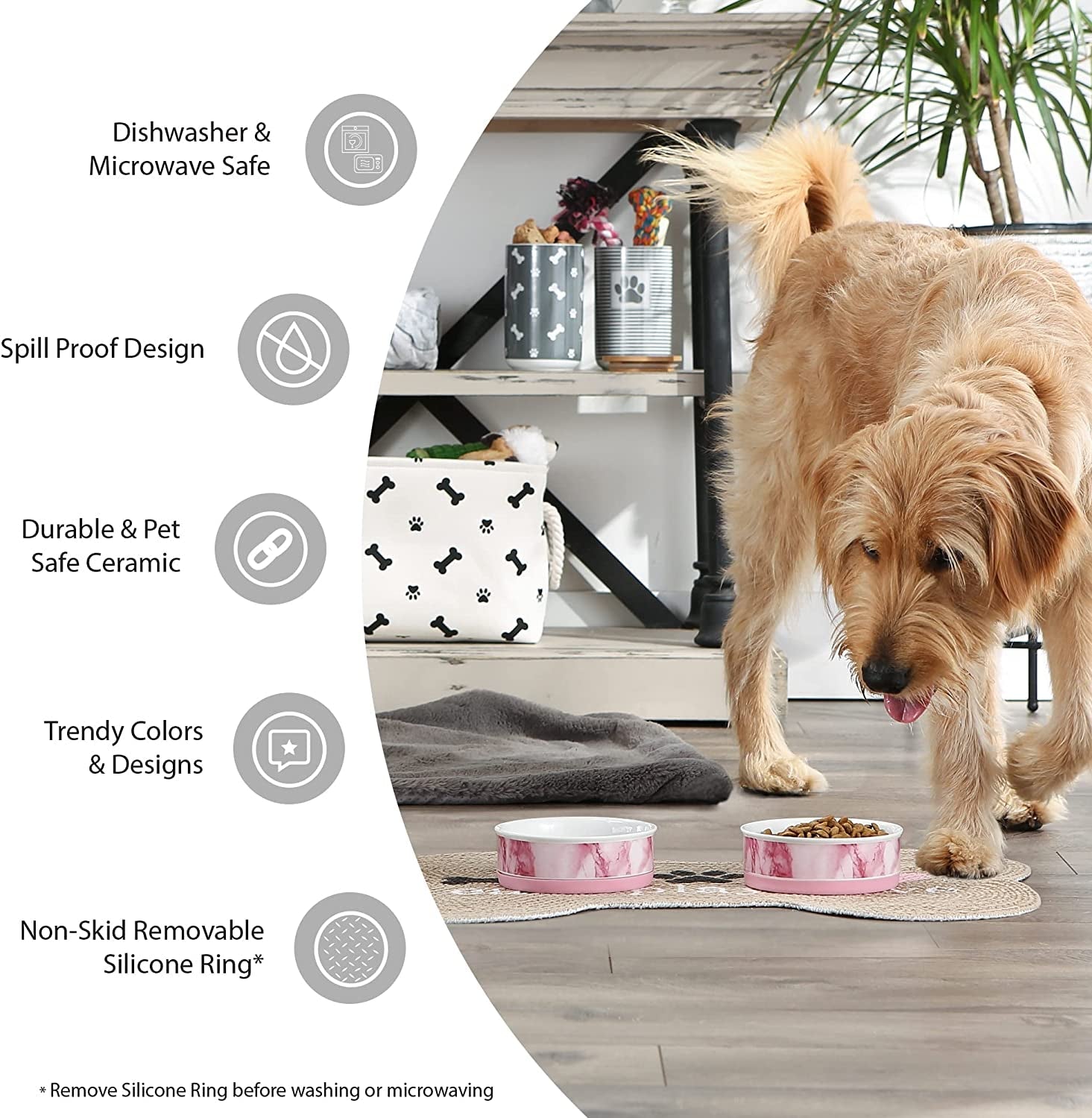 Paw & Patch Ceramic Pet Collection, Medium Set, 6X2", Gray, 2 Piece - BIG FRENCHIES