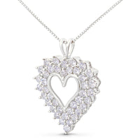 925 Sterling Silver 4.0 Cttw Diamond Two Row Open Heart 18" Pendant Necklace (I-J Color, I2-I3 Clarity)