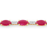 7.22 Carat Genuine Ruby and White Diamond 14K Yellow Gold Bracelet