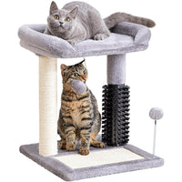 Small 4-in-1 Cat Tree Tower With Self-grooming Brush And Natural Sisal Scratching Post, Soft Plush Cat Bed And Hanging B