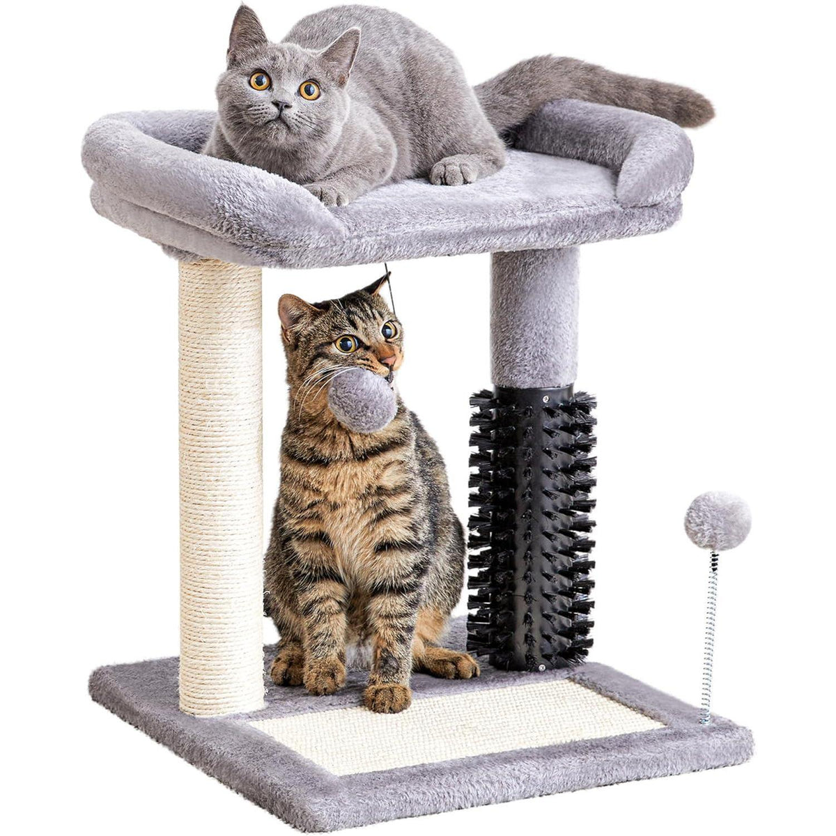 Small 4-in-1 Cat Tree Tower With Self-grooming Brush And Natural Sisal Scratching Post, Soft Plush Cat Bed And Hanging B