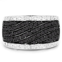 0.79 Carat Genuine Black Diamond and White Diamond .925 Sterling Silver Ring