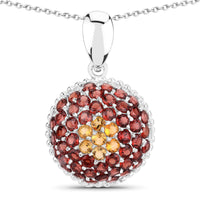 4.57 Carat Genuine Citrine and Garnet .925 Sterling Silver Pendant