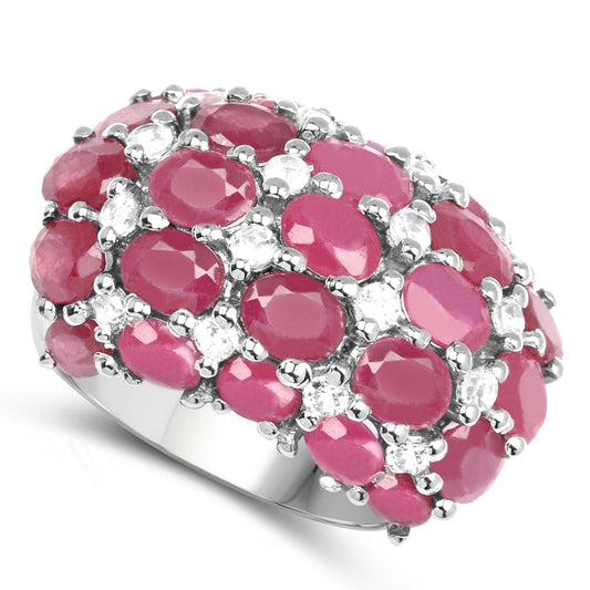 8.54 Carat Glass Filled Ruby and White Topaz .925 Sterling Silver Ring
