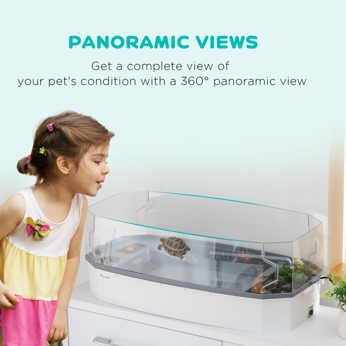 Turtle Tank Kit, Turtle Aquarium with Basking Platform, Water Pump, Filter Layer Design, Full View Visually Reptile Habi