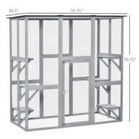Large Outdoor Catio Enclosure, Weatherproof Cat House with Asphalt Roof, Wooden Cat Patio Cage with 6 Balanced Platforms