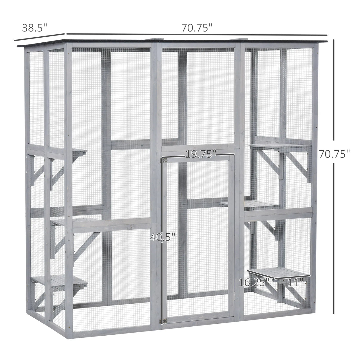 Large Outdoor Catio Enclosure, Weatherproof Cat House with Asphalt Roof, Wooden Cat Patio Cage with 6 Balanced Platforms