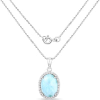 13.55 Carat Genuine Larimar and White Topaz .925 Sterling Silver Pendant