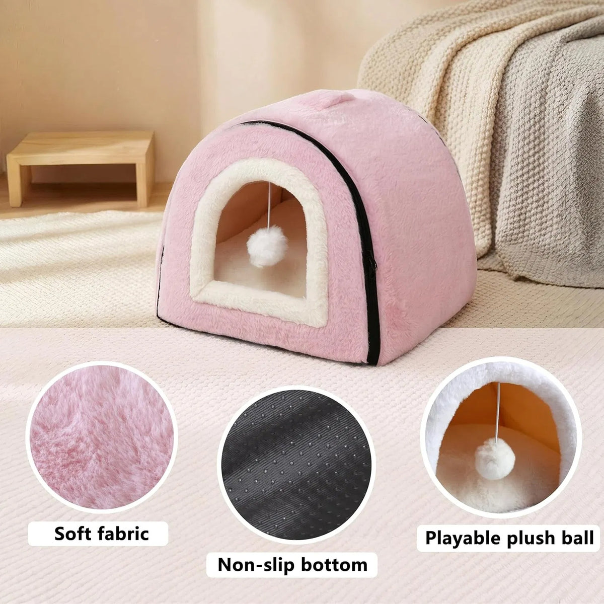 Cat Bed For Indoor Cats Foldable Cat Cave Anti-Slip Water-Resistant Bottom Cat Houses For Indoor Cats Or Small Dogs Kitt