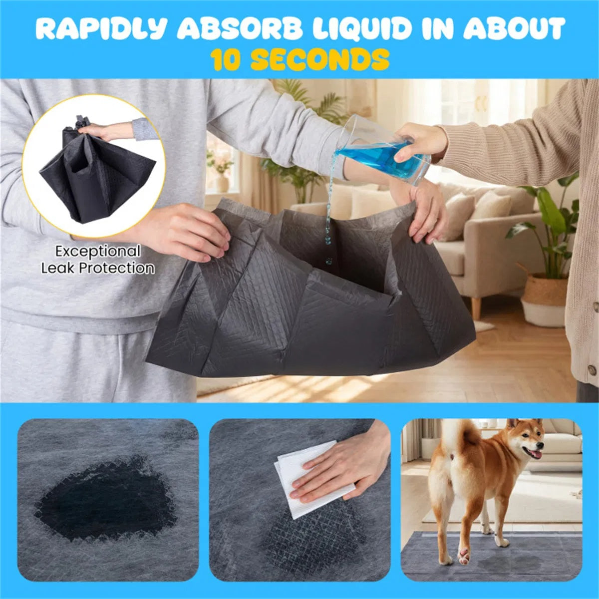 150 Pack Charcoal Dog Pee Pads 24 24, 6 Layer Ultra Absorbent Pet Training Pads With Odor Control