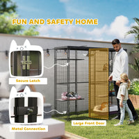 Weld Wire Catio Outdoor Indoor with Waterproof Cover, 4 Jumping Platforms, Hammock, for 1-3 Kittens, 69" x 22" x 62"