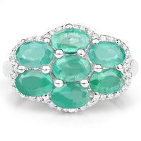 3.33 Carat Genuine Zambian Emerald and White Zircon .925 Sterling Silver Ring