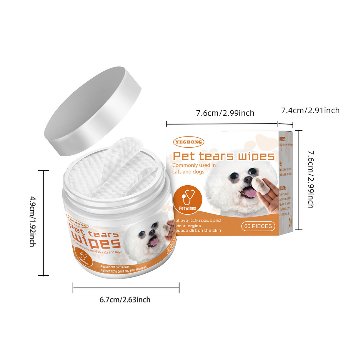 Pet Tear Stain Wipes For Dogs & Cats, Natural Aloe & Chamomile Extract Gentle Eye Cleaning Wipes, Hypoallergenic Non-Irr