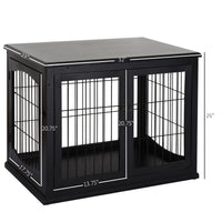 Dog Crate Furniture, 32" Small Dog Cage End Table with 2 Doors, Lockable Door, Puppy Kennel Indoor, Black