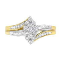 10K Yellow and White Gold 1/2 Cttw Diamond Marquise Shaped Cluster Split Shank Ring (H-I Color, SI2-I1 Clarity) - Size 7