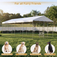 20x10 FT Large Outdoor Dog Kennel with Canopy, Heavy Duty Galvanized Steel Frame, Waterproof Cover, Built-in Elevated Fe