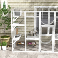 118" Large Outdoor Catio Cat Enclosure with Condos, Bridges & Posts, White