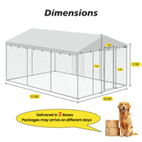 15x10 FT Large Outdoor Dog Kennel with Canopy, Heavy Duty Galvanized Steel Frame, Waterproof Cover, All-Weather Protecti