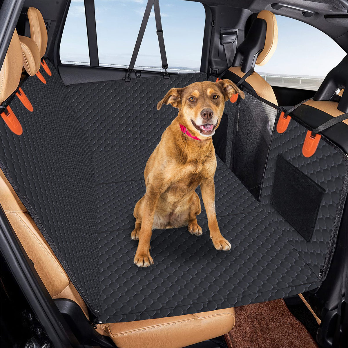 Dog Car Back Seat Cover With Zipper Mesh Window Storage Bags Waterproof 600D Oxford Cloth Car Seat Protector With Slide 