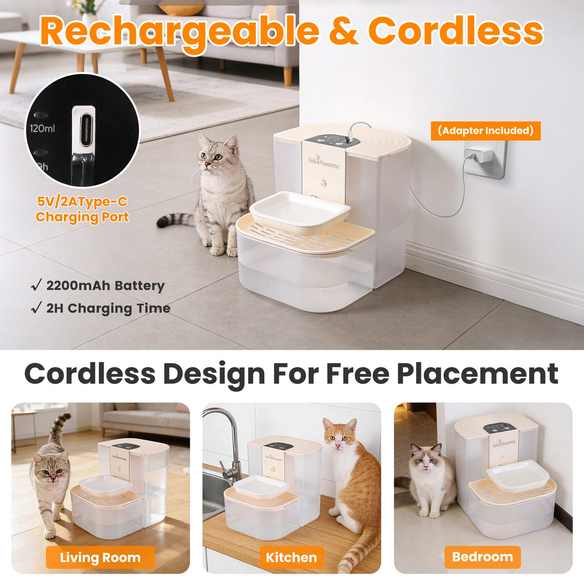 1Pc Smart Pet Water Fountain Automatic Cat Water Dispenser 4.5L Cordless Rechargeable Dog Water Fountain Self-Refill Wit