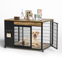 42-Inch Double Wide Wooden Double-Door Dog Crate Side Table Combo - Heavy-Duty DIY Assembly, Chew-Resistant Construction