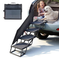 Dog Stairs For Car, 4-Step Extra-Wide Foldable Pet Ramp With Non-Slip Rug Surface, Lightweight Portable Dog Ladder For S