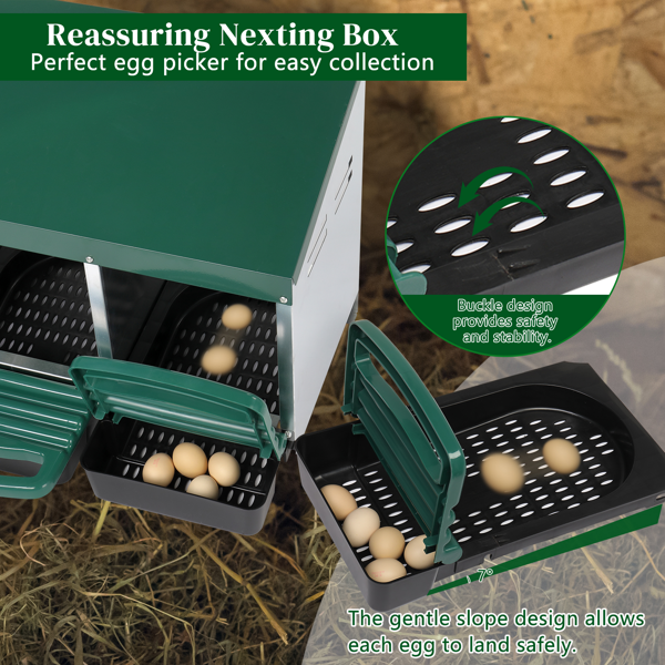 3 Compartment Roll Out Chicken Nesting Box With Plastic Basket, Egg Nest Box Chicken Laying Box Hens Chicken Coop Box, G