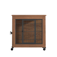 27.2" Dog Crate Furniture with Wheels for Small Dogs, Heavy Duty Dog Kennel Indoor with 2 Doors, Wooden Pet Cage End Tab