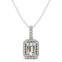 Halo Pendant With Emerald Center Diamond in 14k White Gold (1 1/5 cttw)