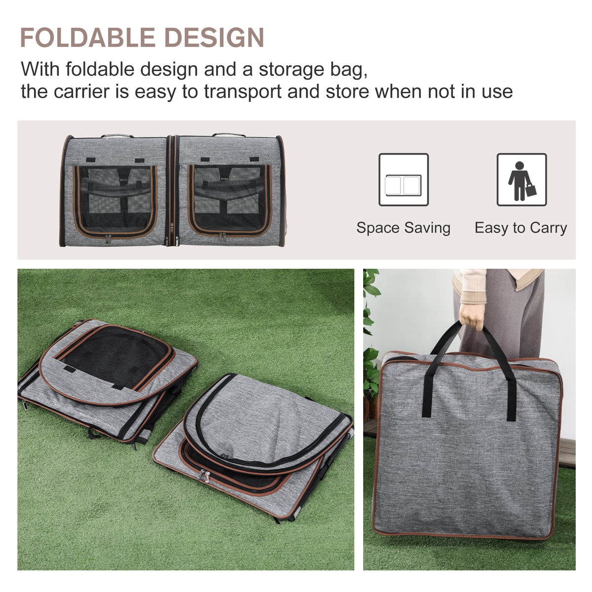39" Portable Soft-Sided Cat Carrier, Cat Kennel, Travel Dog Crate with Divider, Two Compartments, Soft Cushions & Storag