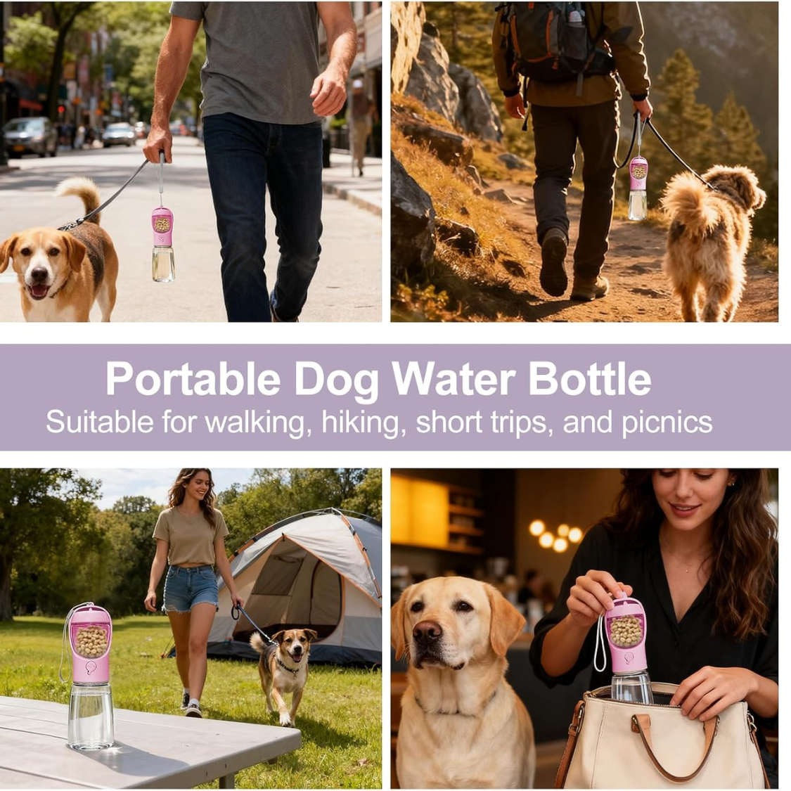 Portable Dog Water Bottle With Food Container, Drinking Bottle For Travel 2 In 1 Dog Water Bowl, Leak Proof Pet Water Di