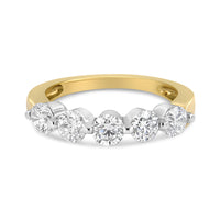 14K White and Yellow Gold 1 1/2 Cttw 2 Prong Cup Set Round-Cut Diamond 5 Stone Ring Band (H-I Color, SI2-I1 Clarity) - Ring Size 7