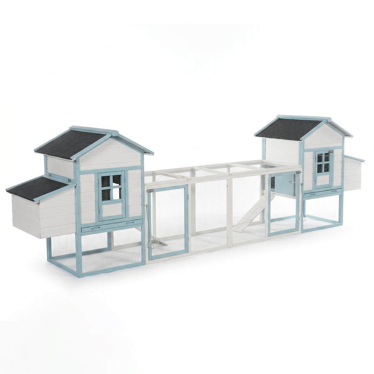 Large Wooden Chicken Coop with Double Nesting Boxes, Outdoor Walk-In Chicken Run with Waterproof Asphalt Roof, Fir Wood 